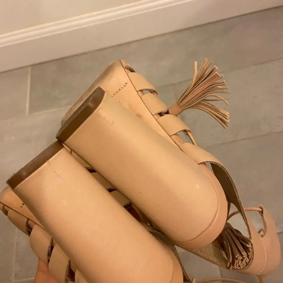 Loeffler Randall Tasseled Lace Up Leather Sandals Wheat Tan Size 8 - Picture 8 of 11